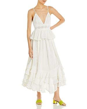 Rococo Sand Embroidered Ruffle Trim Midi Dress