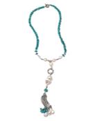 Stephen Dweck Turquoise & Pearl Tassel Necklace, 25