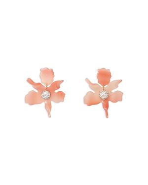 Lele Sadoughi Pave Small Pink Lily Drop Earrings In 14k Gold Plate