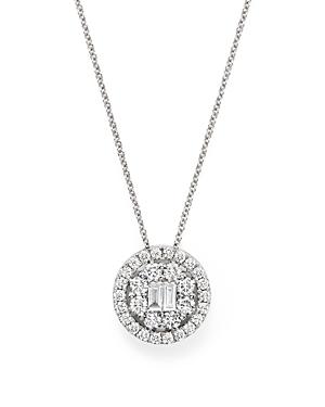 Diamond Baguette And Round Halo Pendant Necklace In 18k White Gold, .90 Ct. T.w. - 100% Exclusive