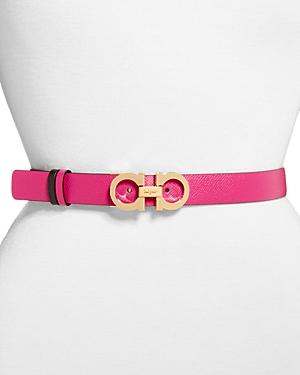 Salvatore Ferragamo Women's Double Gancini Reversible Slim Leather Belt