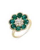 Bloomingdale's Emerald & Diamond Flower Ring In 14k Yellow Gold - 100% Exclusive