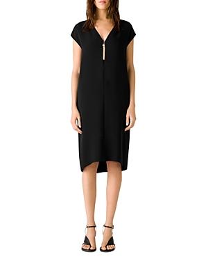 St. John V Neck Silk Shift Dress