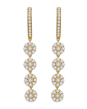 Hueb 18k Yellow Gold Diamond Flower Halo Cluster Linear Dangle Hoop Earrings