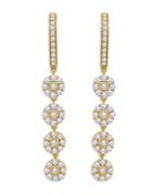 Hueb 18k Yellow Gold Diamond Flower Halo Cluster Linear Dangle Hoop Earrings