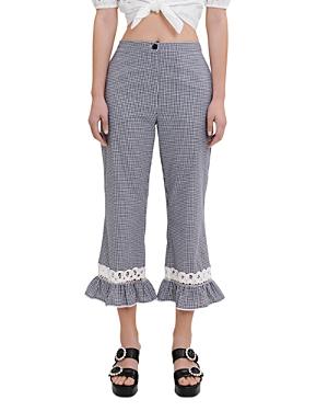 Maje Pitchy Cotton Gingham Ruffled Pants