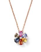 Multi Sapphire And Diamond Pendant Necklace In 14k Rose Gold, 16