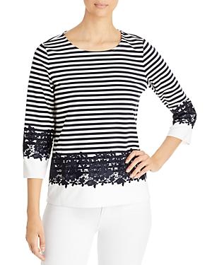 Karl Lagerfeld Paris Lace Inset Striped Top