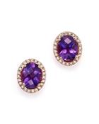 Amethyst Oval And Diamond Earrings In 14k Rose Gold - 100% Exclusive