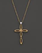 Roberto Coin Braided Barocco Diamond Cross Pendant Necklace In 18k Yellow And White Gold, 16