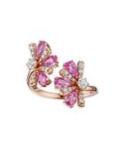 Hueb 18k Rose Gold Botanica Pink Sapphire & Diamond Floral Cuff Ring
