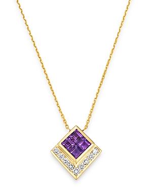 Bloomingdale's Amethyst & Diamond Square Pendant Necklace In 14k Yellow Gold, 16 - 100% Exclusive