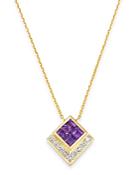 Bloomingdale's Amethyst & Diamond Square Pendant Necklace In 14k Yellow Gold, 16 - 100% Exclusive