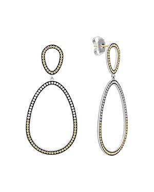 Lagos 18k Gold & Sterling Silver Caviar Double Hoop Drop Earrings