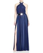 Nicole Bakti Belted Open Back Gown