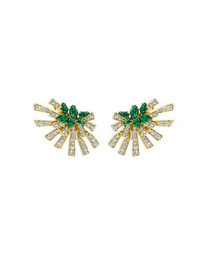 Hueb 18k Yellow Gold Mirage Emerald & Diamond Cluster Stud Earrings