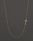 Mizuki 14k Yellow Gold Side Cross With Single Diamond Charm Necklace, 16