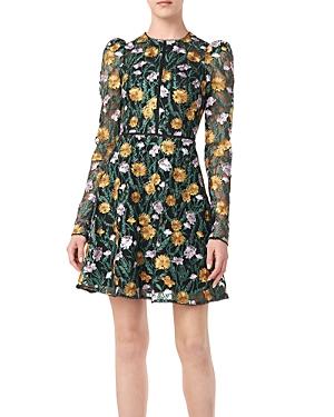 Ml Monique Lhuillier Long Sleeve Floral Embroidered Dress