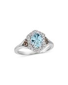 Bloomingdale's Aquamarine, Champagne & White Diamond Halo Ring In 14k White Gold - 100% Exclusive