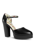 Gucci Women's Agon Leather Round Toe Ankle Strap Pumps