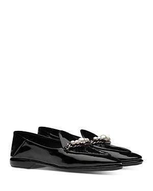 Miu Miu Women's Calzature Donna Embellished Patent Leather Loafers