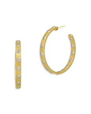 Freida Rothman Glistening Pave Studded C Hoop Earrings In Two Tone Sterling Silver