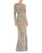 Mac Duggal Beaded Illusion Neck Long Sleeve Gown