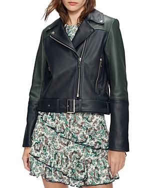 Ted Baker Color Blocked Leather Biker Jacket