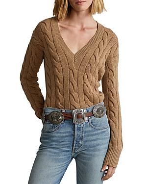 Polo Ralp Lauren Cable Knit Relaxed Fit V Neck Sweater
