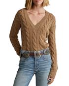 Polo Ralp Lauren Cable Knit Relaxed Fit V Neck Sweater