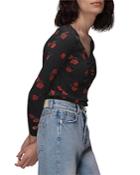 Whistles Poppy Print Ruched Neck Tee