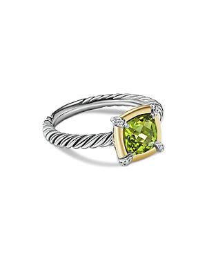 David Yurman 18k Yellow Gold & Sterling Silver Petite Chatelaine Peridot & Diamond Bezel Ring