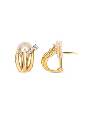 Hueb 18k Yellow Gold Tribal Diamond Prong Omega Back Earrings