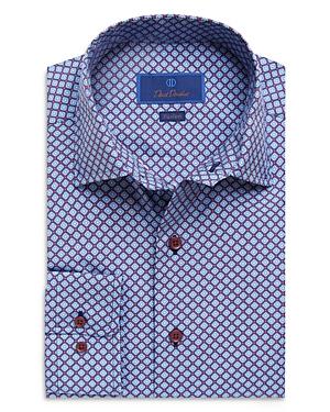 David Donahue Mini Medallion Print Fusion Regular Fit Dress Shirt