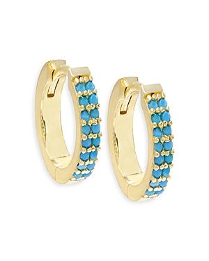 Adinas Jewels Double Row Pave Huggie Hoop Earrings In 14k Yellow Gold Plated Sterling Silver