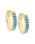Adinas Jewels Double Row Pave Huggie Hoop Earrings In 14k Yellow Gold Plated Sterling Silver