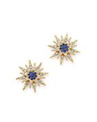 Bloomingdale's Blue Sapphire & Diamond Starburst Earrings In 14k Yellow Gold - 100% Exclusive