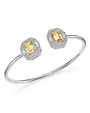 Judith Ripka Sterling Silver Avery Baguette Cuff With Canary Crystal And Rock Crystal