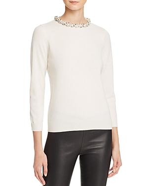C By Bloomingdale's Embellished Neck Cashmere Sweater