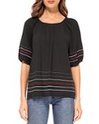 B Collection By Bobeau Embroidered Stripe Top