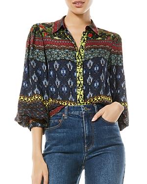 Alice And Olivia Willa Silk Blouson Sleeve Blouse