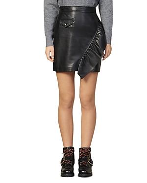 Sandro Hanna Ruffled Leather Mini Skirt