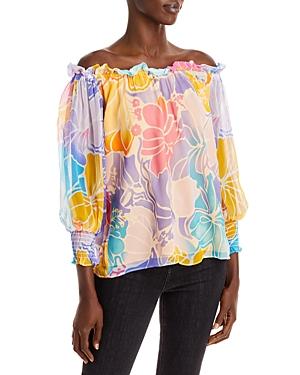 Ramy Brook Printed Addison Off-the-shoulder Silk Top