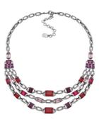 Lauren Ralph Lauren Pave & Multicolor Stone Multi Row Necklace In Hematite Tone, 16-19