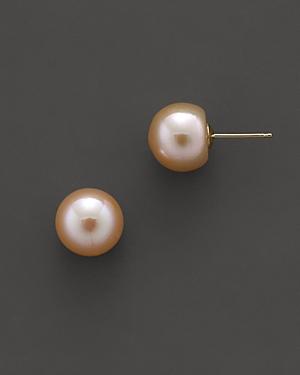 Natural Color Peach Freshwater Pearl Stud Earrings, 10 Mm