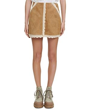 Maje Jicoti Crochet Trim Suede Skirt