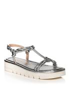 Stuart Weitzman Women's Calypso Square Toe Twist Strap Leather Lift Sandals