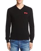 Comme Des Garcons Play Wool Double Heart V-neck Sweater