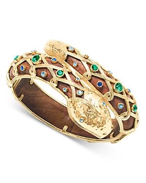 Capucine De Wolf Serpentina Tonal Crystal & Teak Snake Bangle Bracelet In 18k Gold Plate