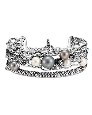 John Hardy Sterling Silver Classic Chain Multi-strand Cultured Freshwater Pearl & Cultured Tahitian Pearl Bracelet